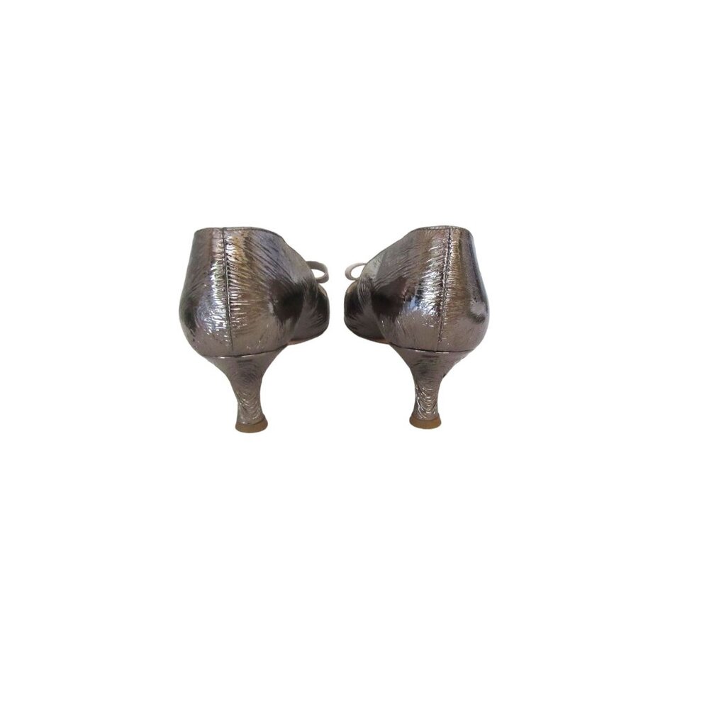 Claudia Ciuti Italain Bronze Leather Shoes with Kitten Heels and Bow Size 9M - Picture 4 of 6